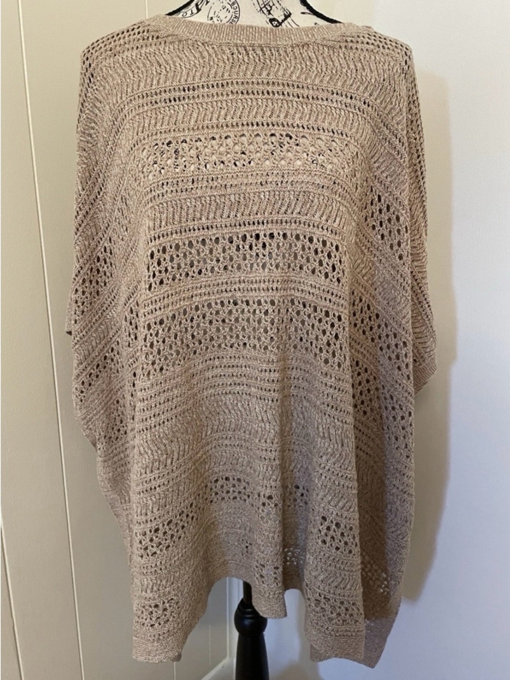 J. Jill Tan Open Stitch Women’s Poncho sweater Size S-L neutral knit